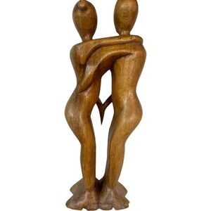 Hand Carved Wooden Love & Unity Sculpture Loving Couple Embracing Dancing